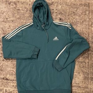 Adidas Men's Deep Teal Hoodie with White Stripes